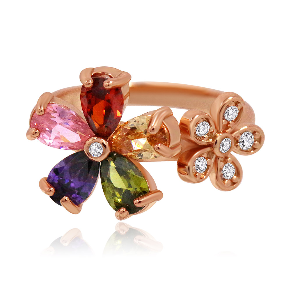 Double Flower Multicolor Cubic Zirconia Band Ring